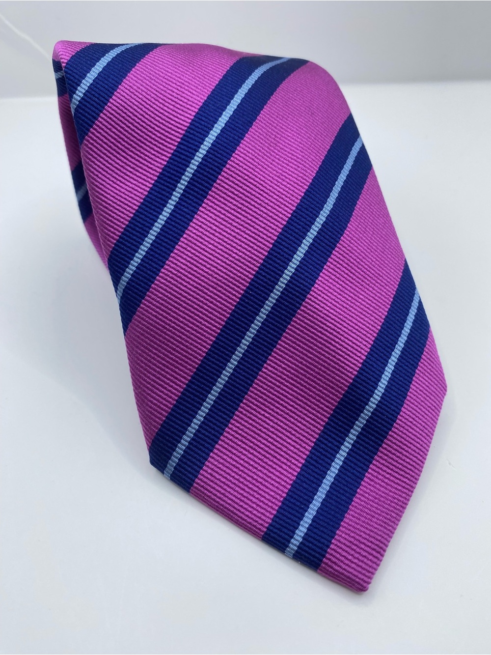 Thomas Pink Fuchsia and Navy Diagonal Stripe Silk Tie